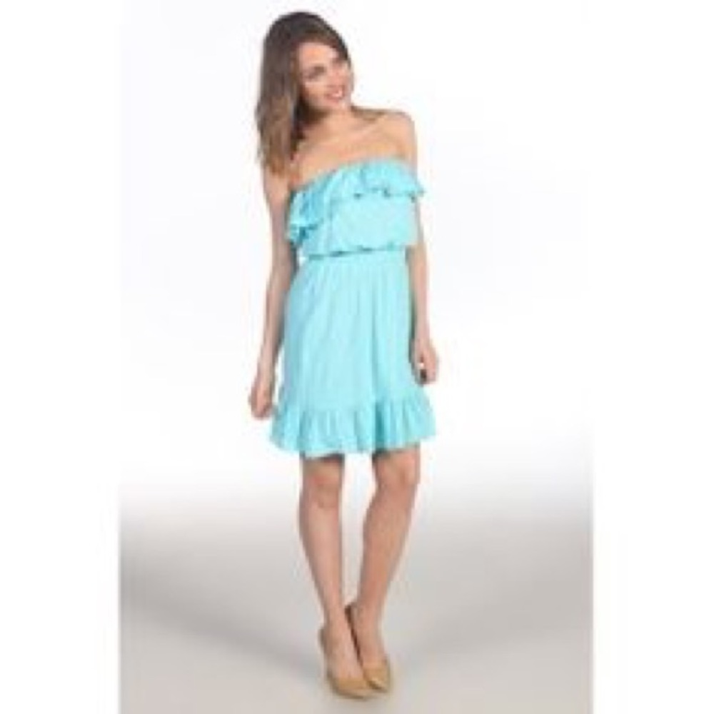 Lilly Pulitzer Vinita Dress Ruffle Strapless Aqua